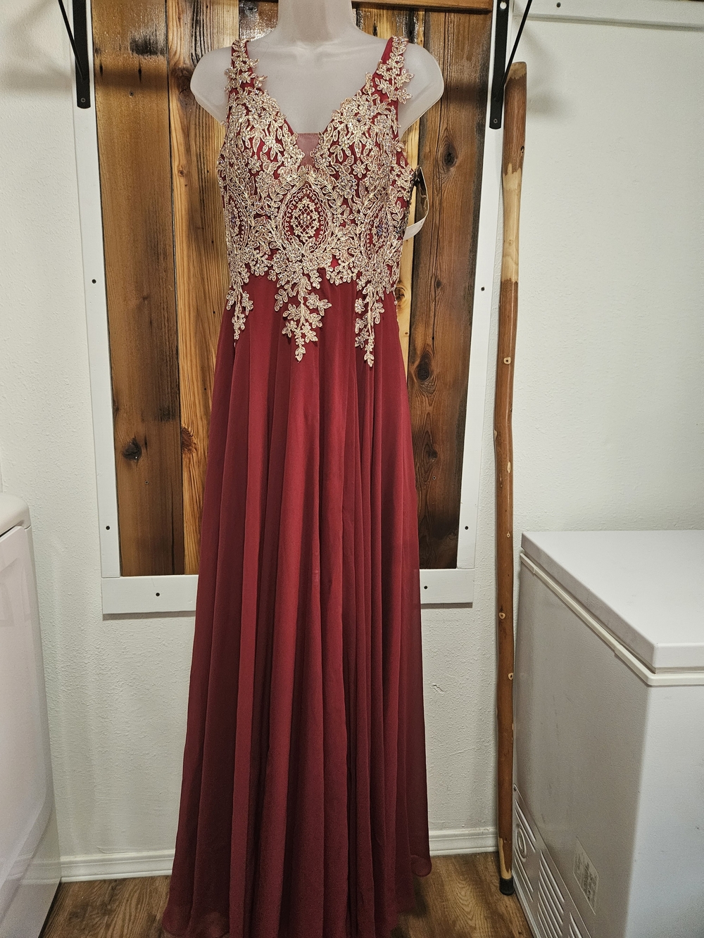 ADORA Burgundy Dress with Gold Sequin Embroidery